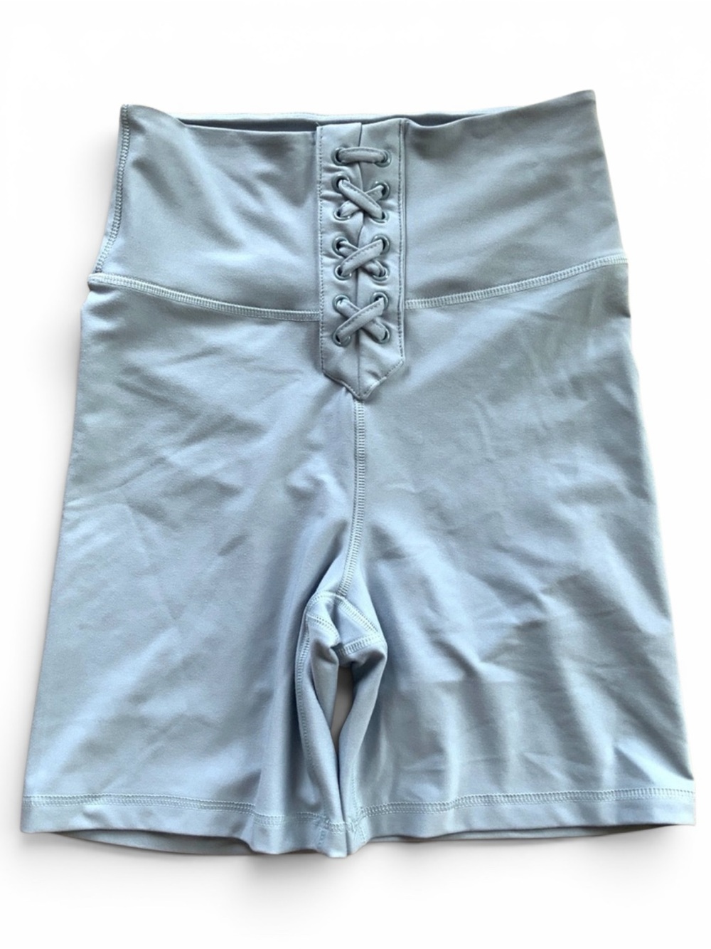 NEW WeWoreWhat High Ruse Lace-Up Biker Short Solid Dusty Baby Blue Small NWOT - Picture 3 of 11